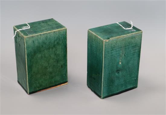 A pair of Chinese green glazed pillows height 18cm